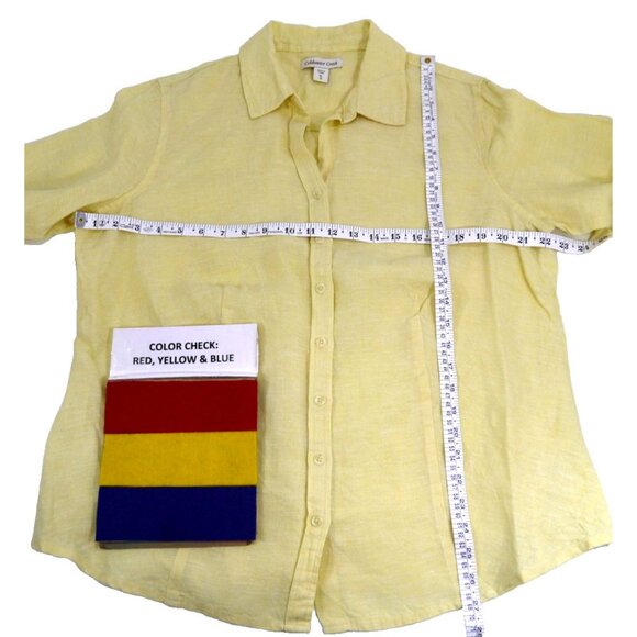 COLDWATER CREEK yellow linen full button blouse 3/4 sleeves Women's size XL/16 - Picture 2 of 4
